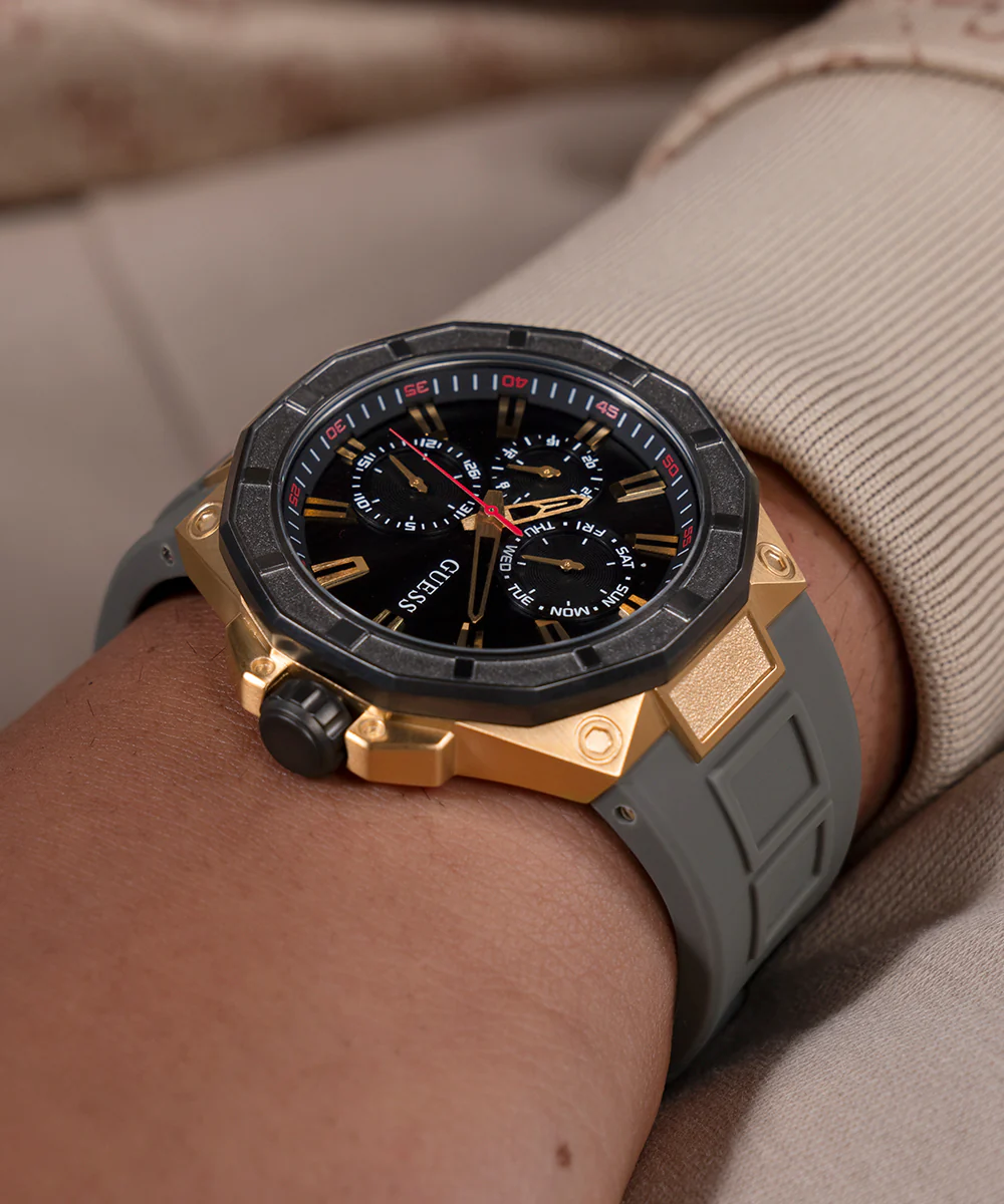 GUESS Mens Gray Gold Tone Multi-function Watch - Image 5