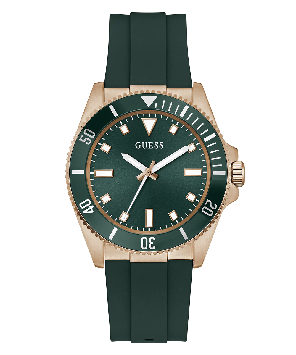 GUESS Mens Green Rose Gold Tone Analog Watch - Image 4