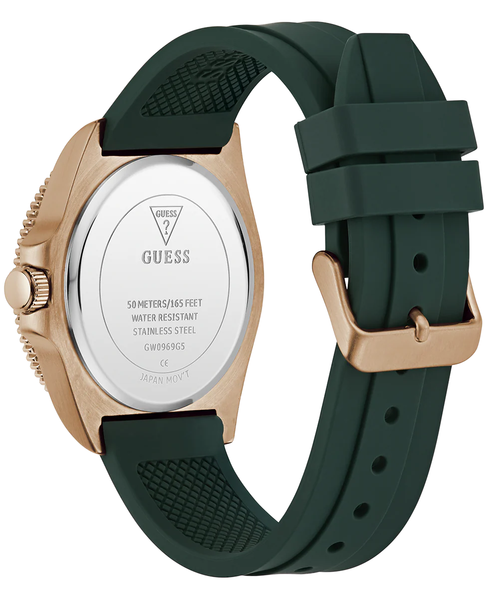 GUESS Mens Green Rose Gold Tone Analog Watch - Image 7