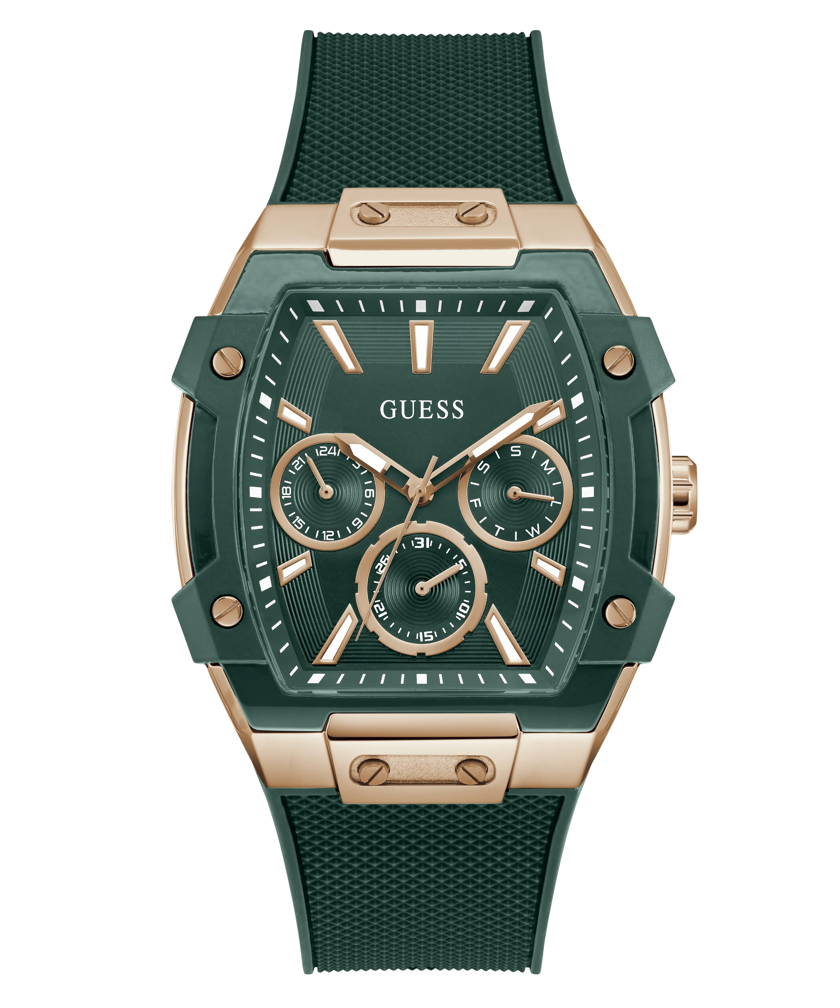 GUESS Mens Green Rose Gold Tone Multifunction Watch - Image 4