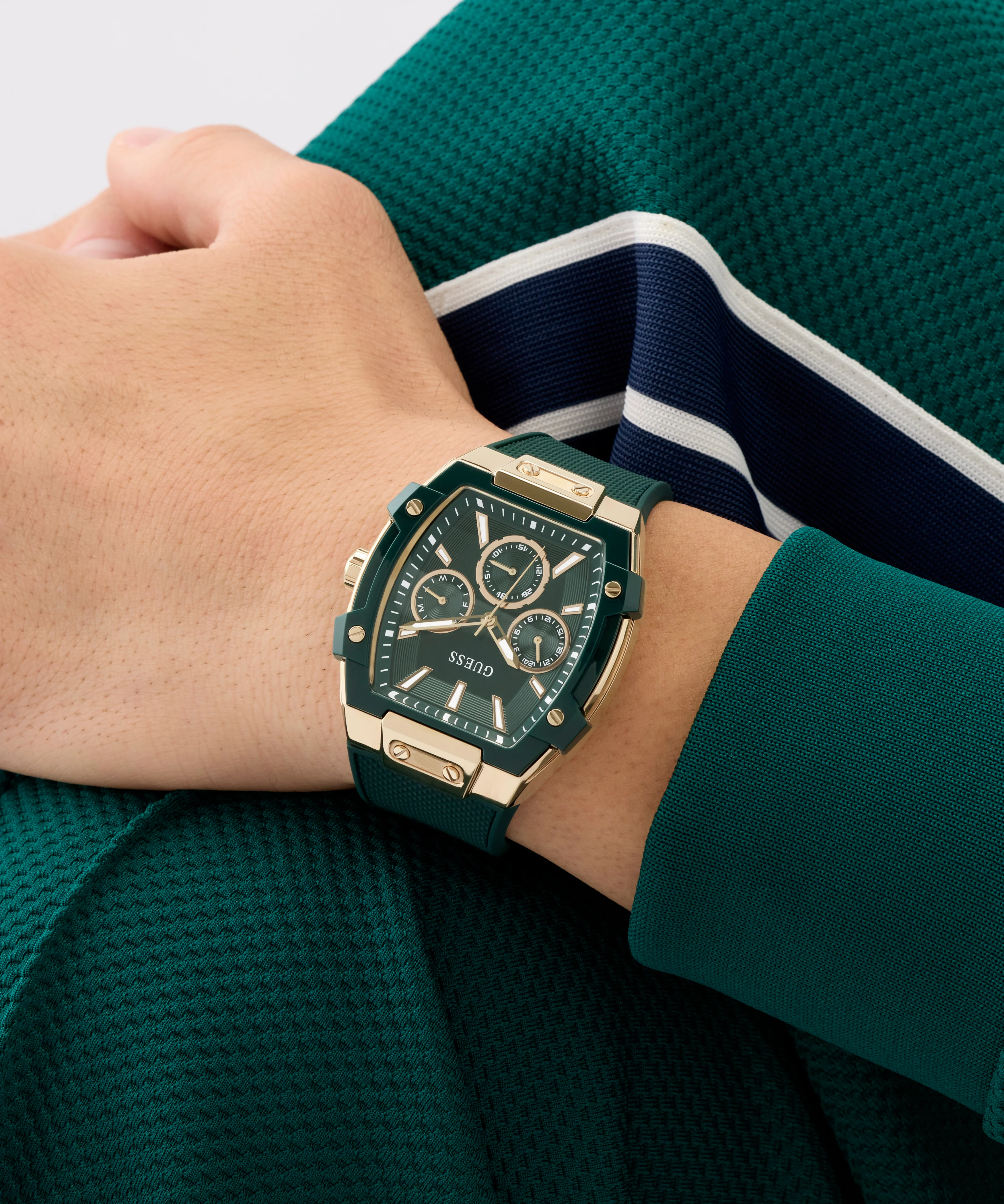 GUESS Mens Green Rose Gold Tone Multifunction Watch - Image 6