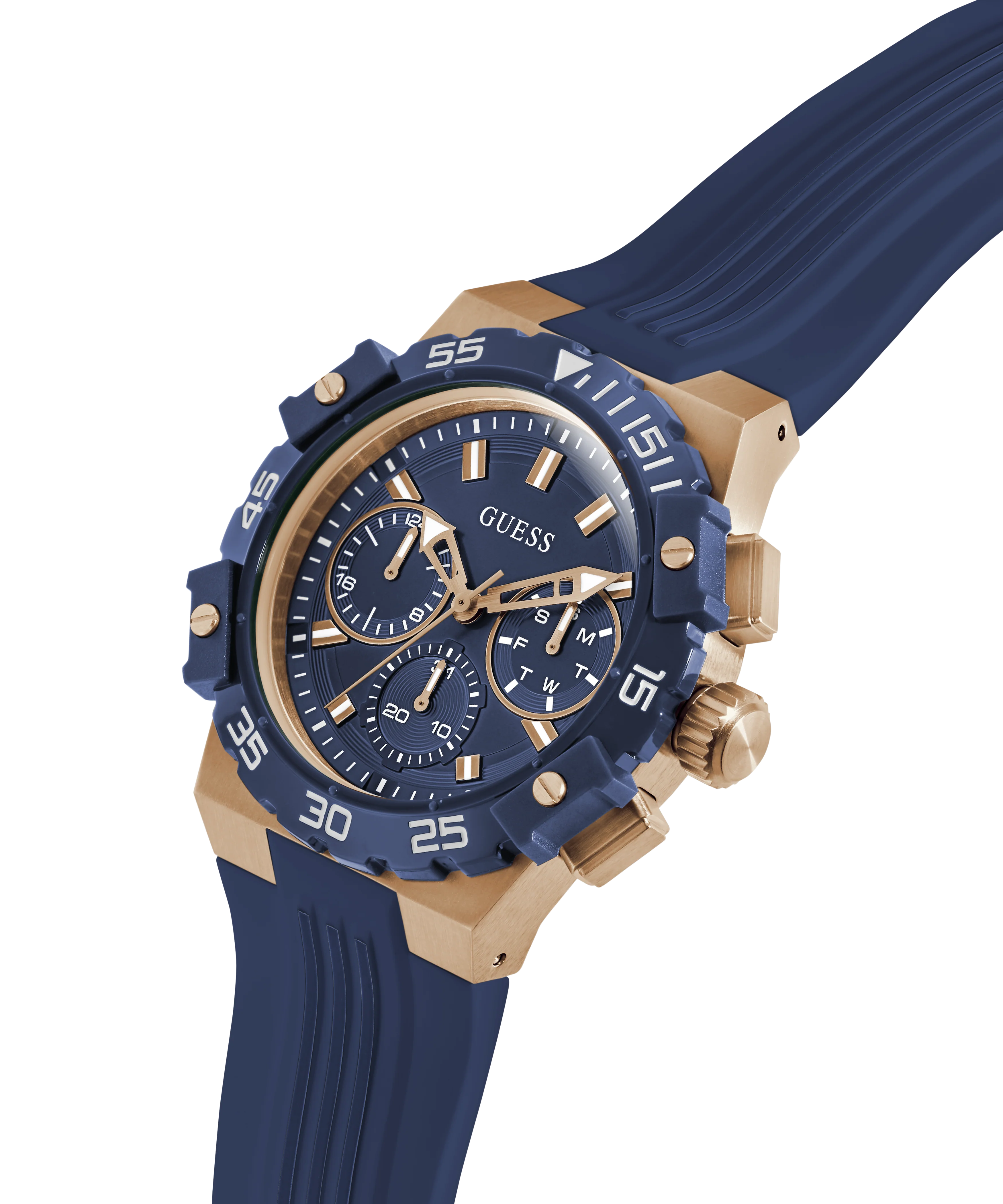 GUESS Mens Midnight Blue Rose Gold Tone Analog Watch - Image 2