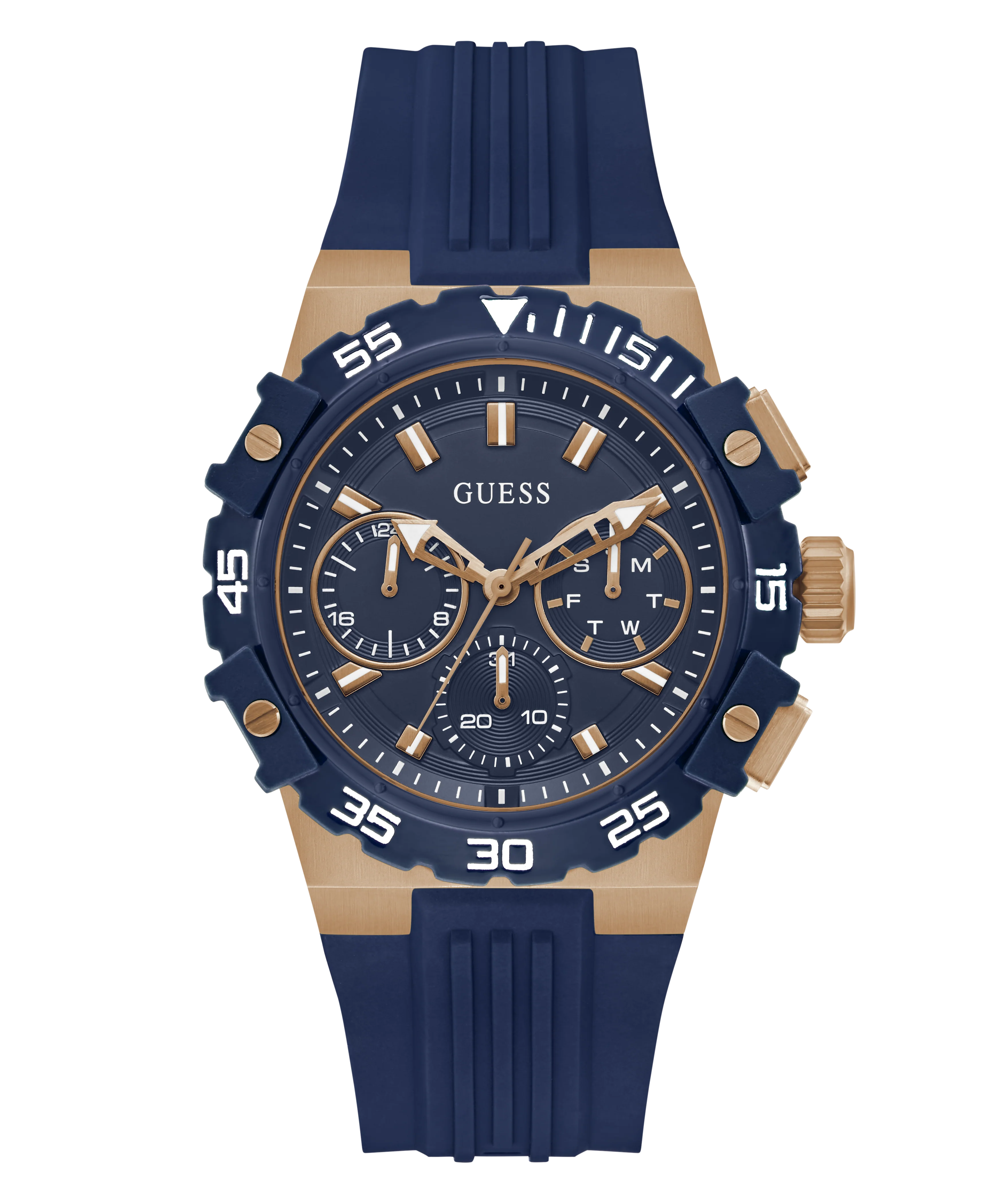 GUESS Mens Midnight Blue Rose Gold Tone Analog Watch - Image 4