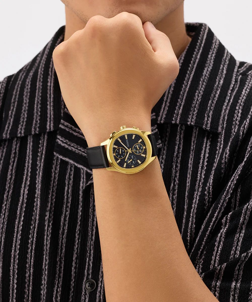 GUESS Mens Palmer Black Gold Tone Analog Watch - Image 5