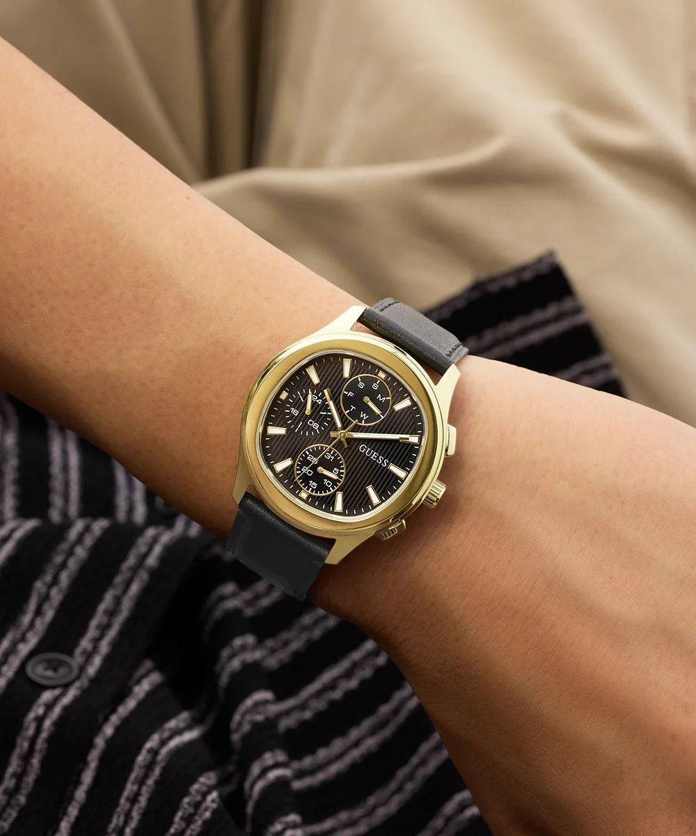 GUESS Mens Palmer Black Gold Tone Analog Watch - Image 6