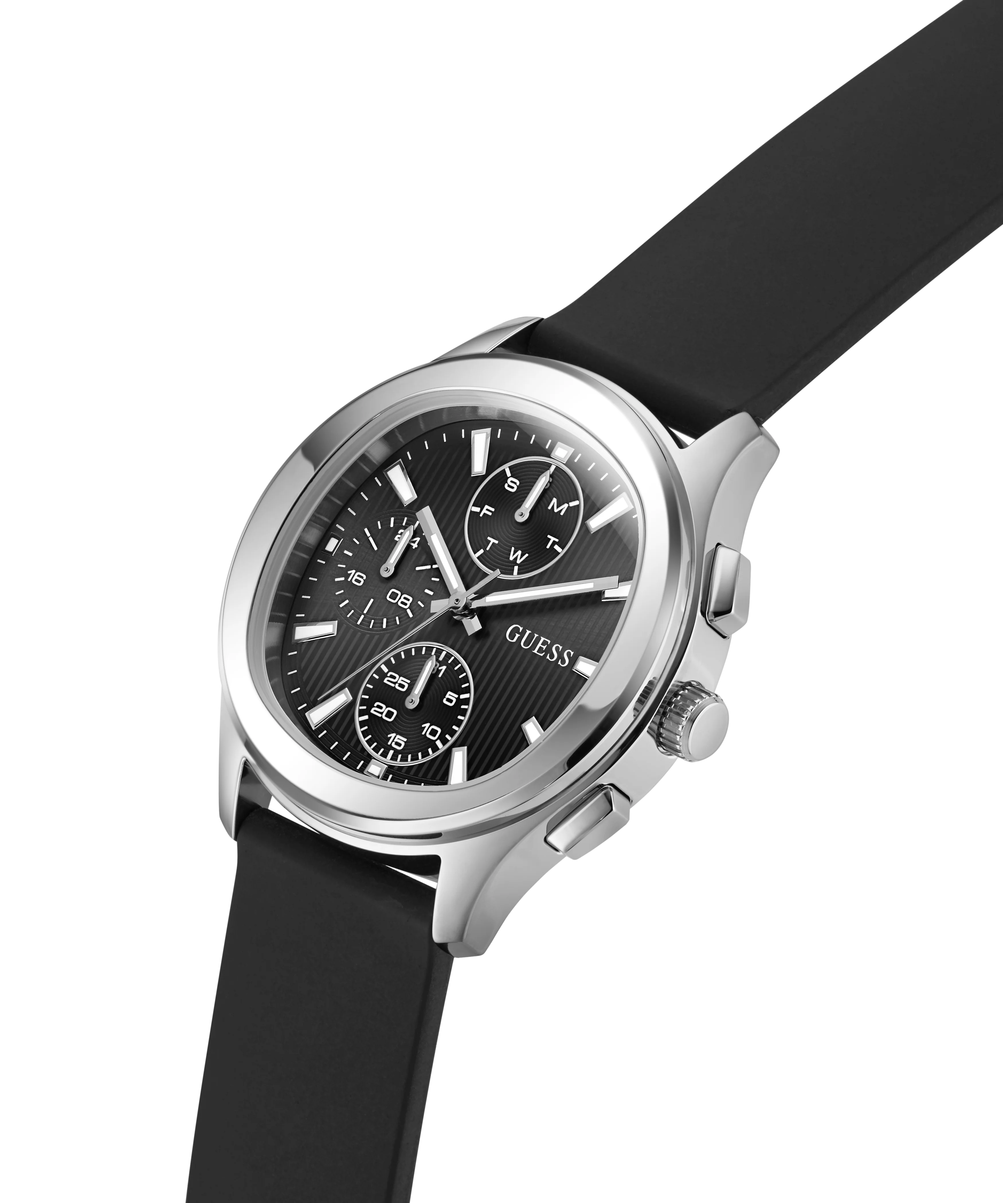 GUESS Mens Palmer Black Silver Tone Analog Watch - Image 2