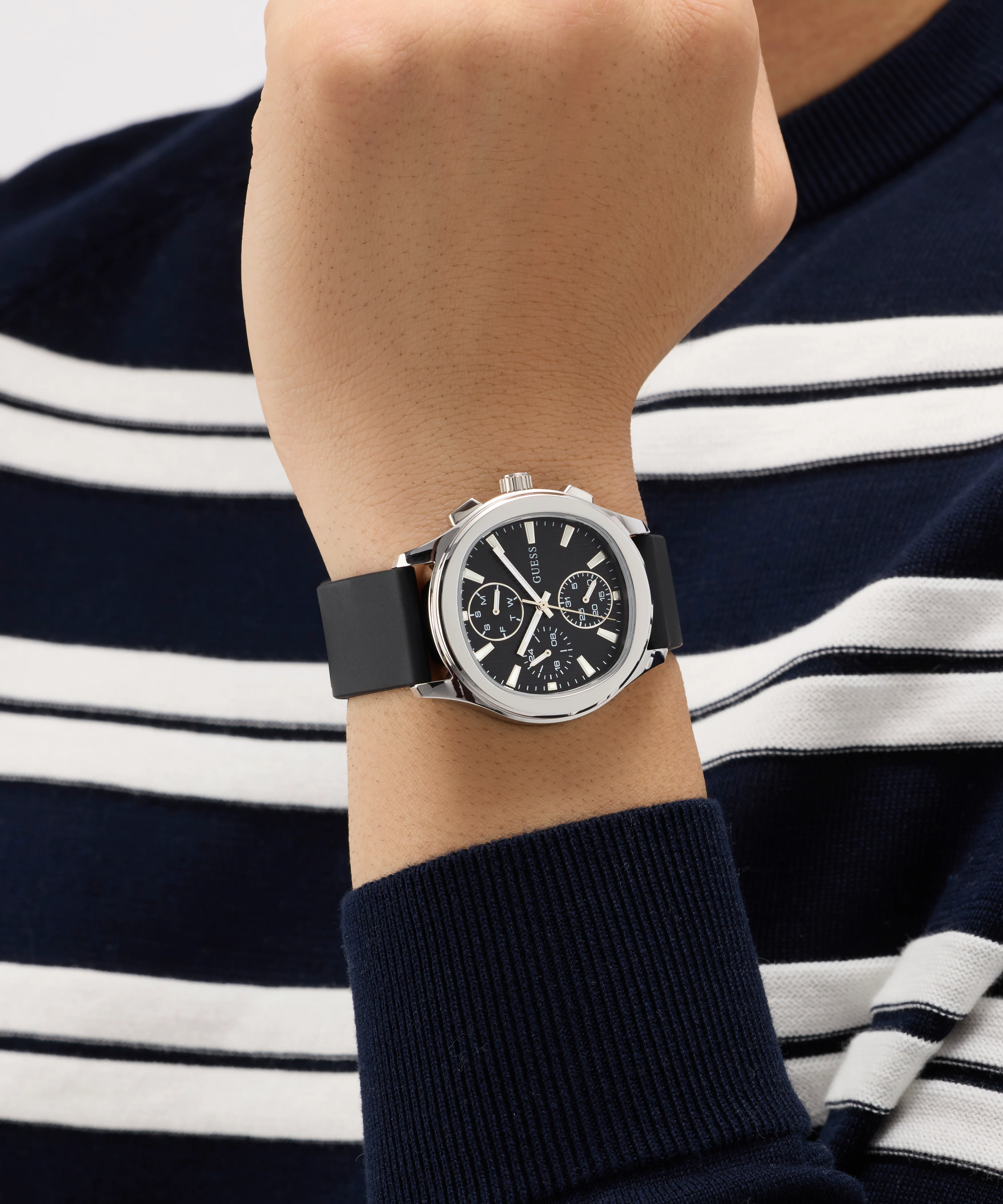 GUESS Mens Palmer Black Silver Tone Analog Watch - Image 3