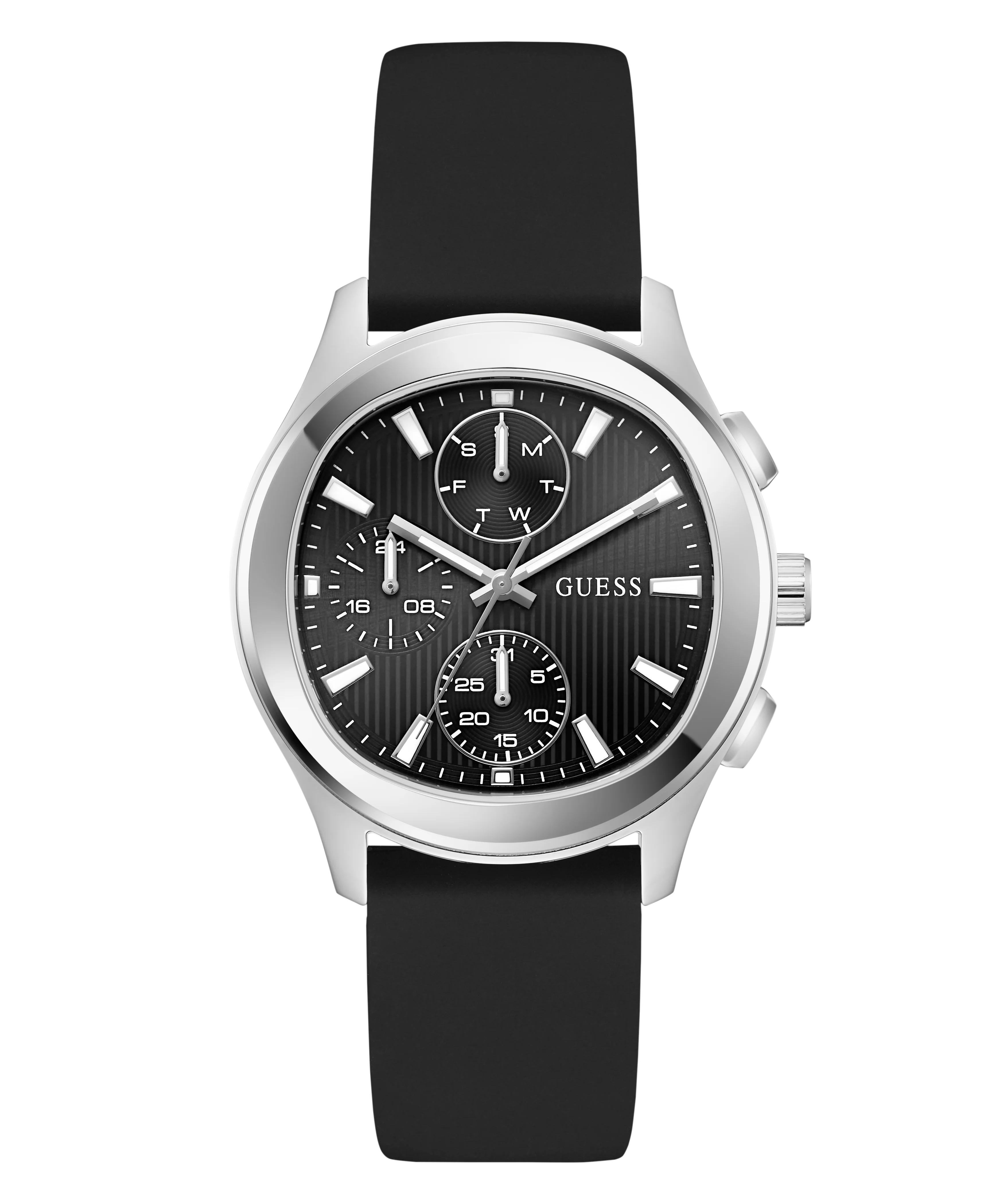GUESS Mens Palmer Black Silver Tone Analog Watch - Image 4