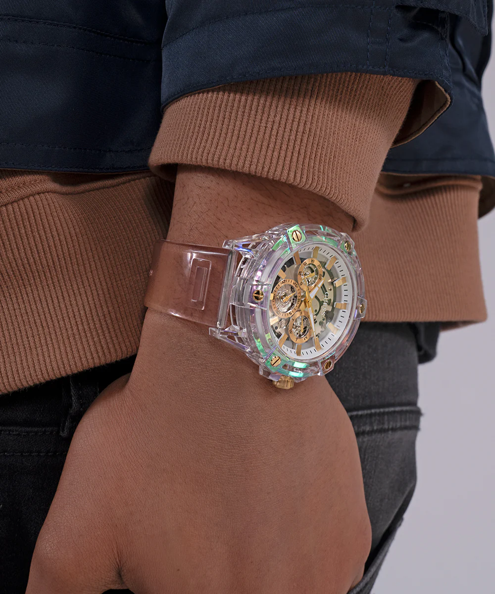 GUESS Mens Pink Clear Multi-function Watch - Image 3