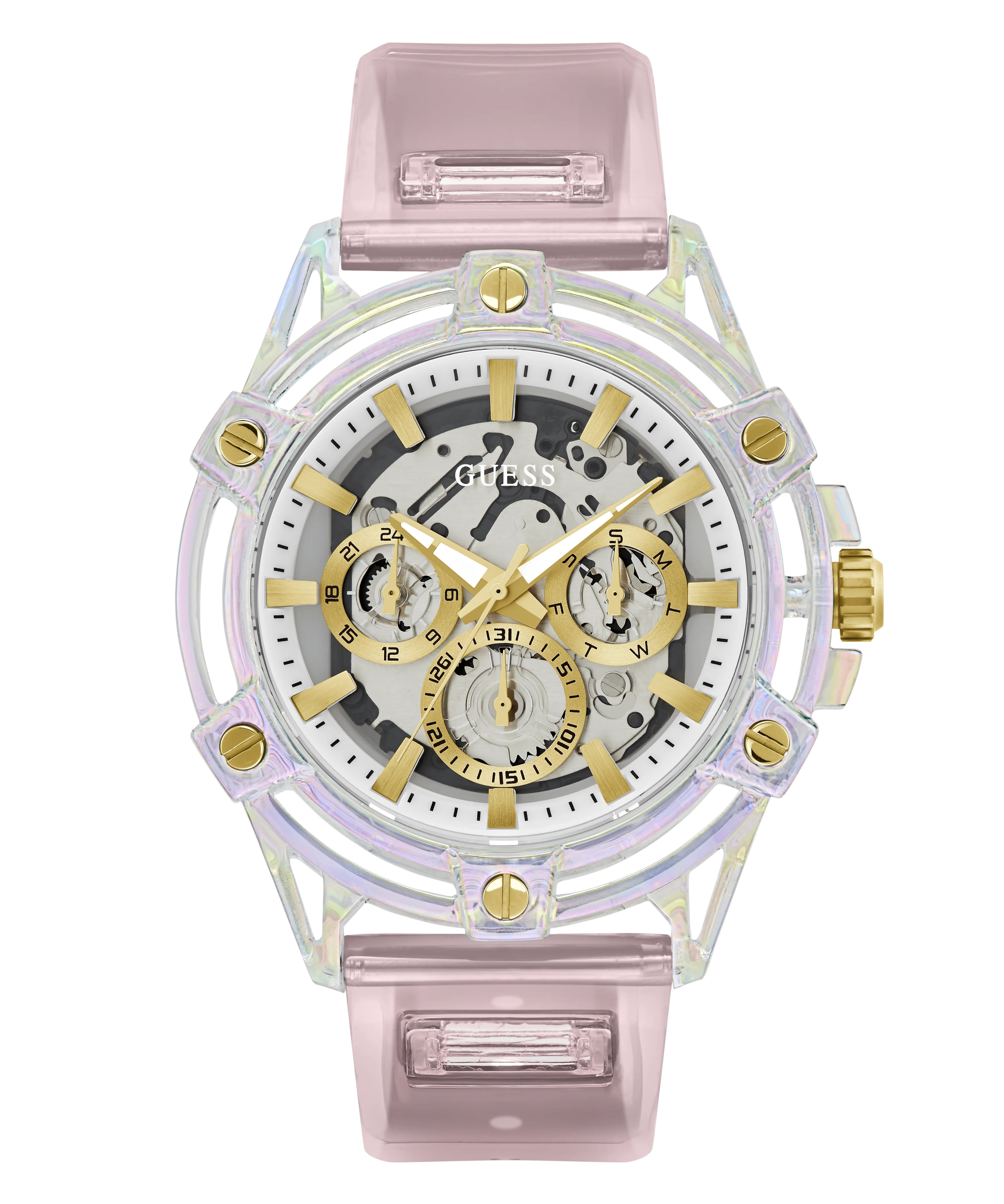 GUESS Mens Pink Clear Multi-function Watch - Image 4