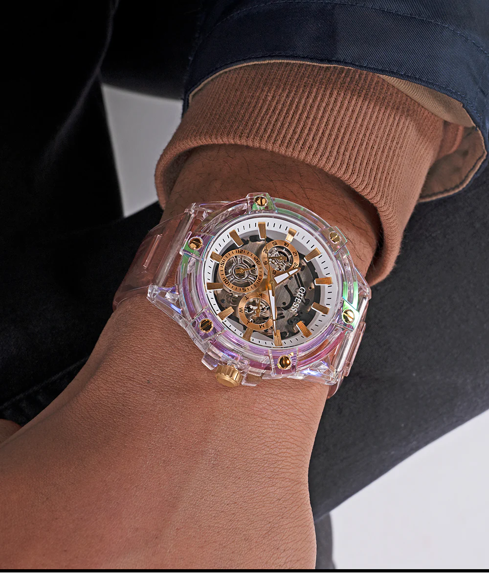 GUESS Mens Pink Clear Multi-function Watch - Image 5