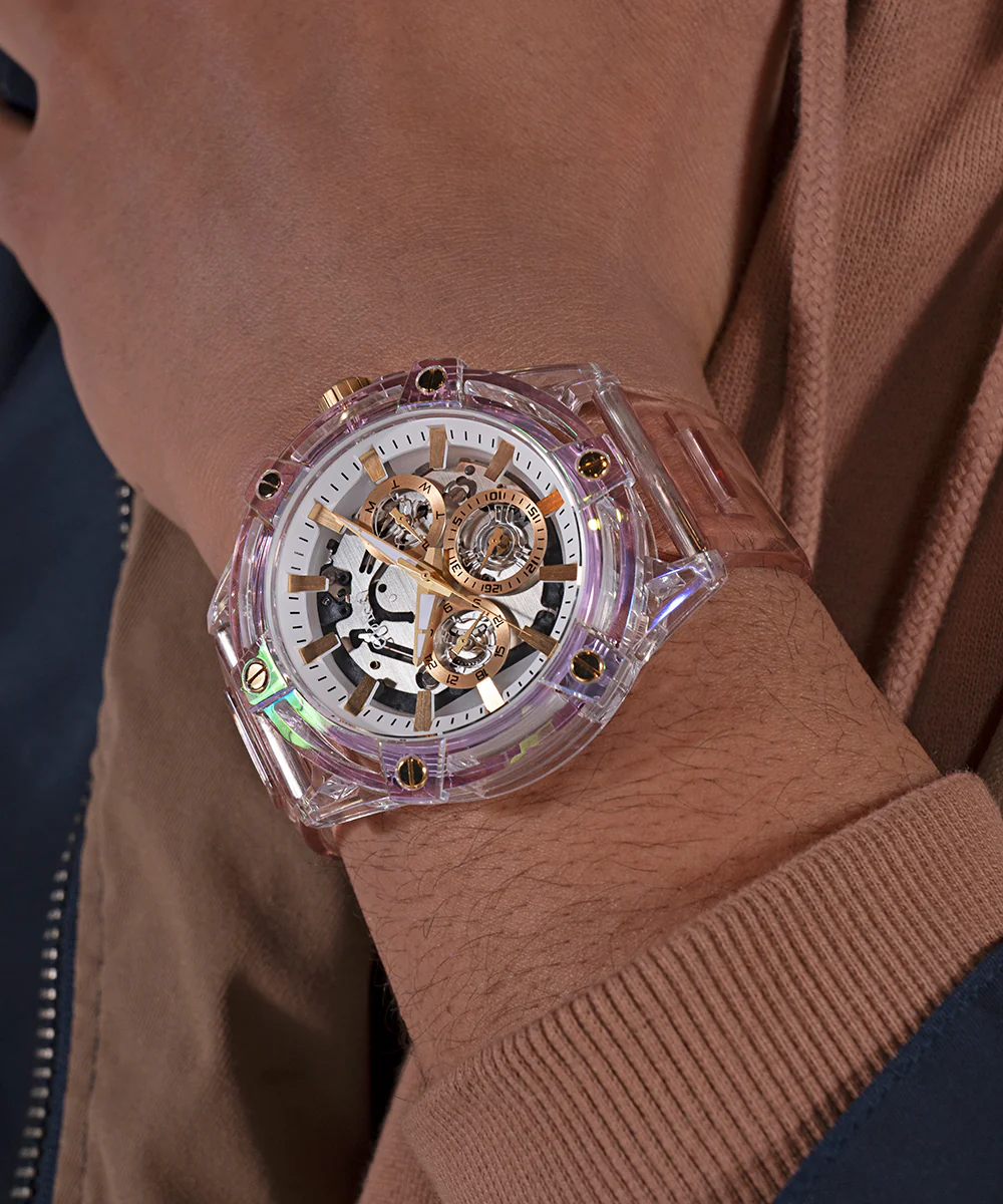 GUESS Mens Pink Clear Multi-function Watch - Image 6