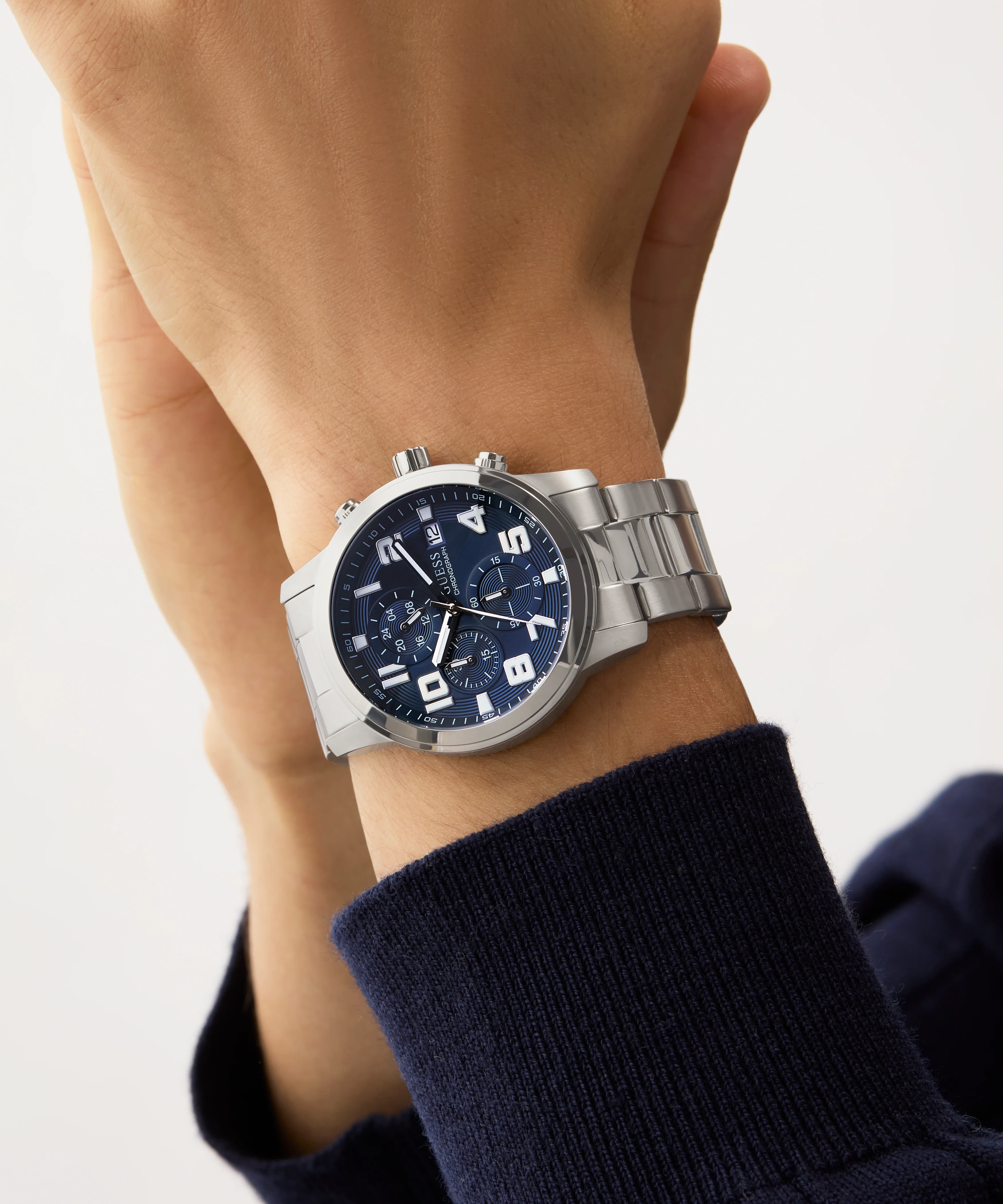 GUESS Mens Silver Tone Chronograph Watch - Image 3