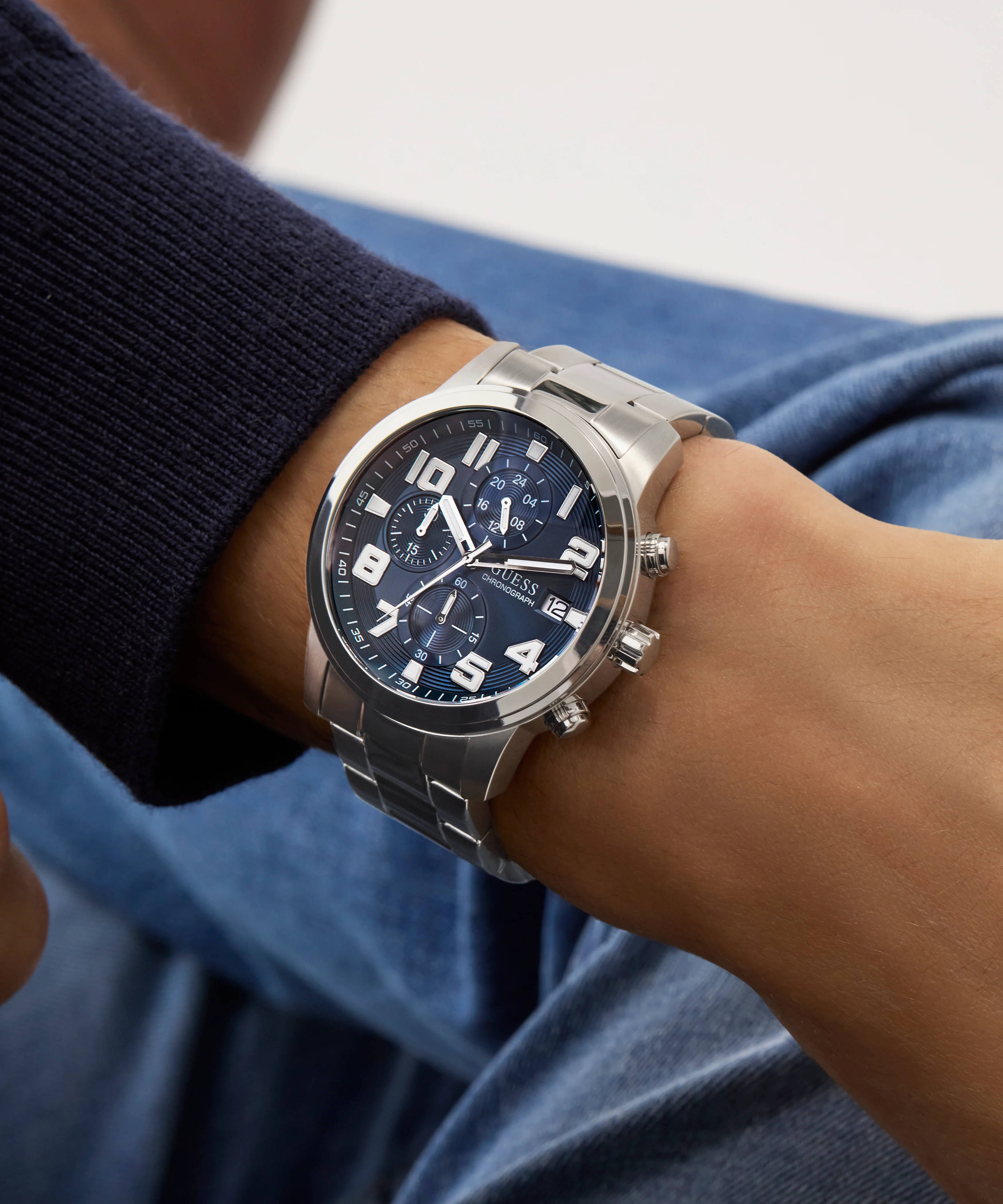 GUESS Mens Silver Tone Chronograph Watch - Image 5