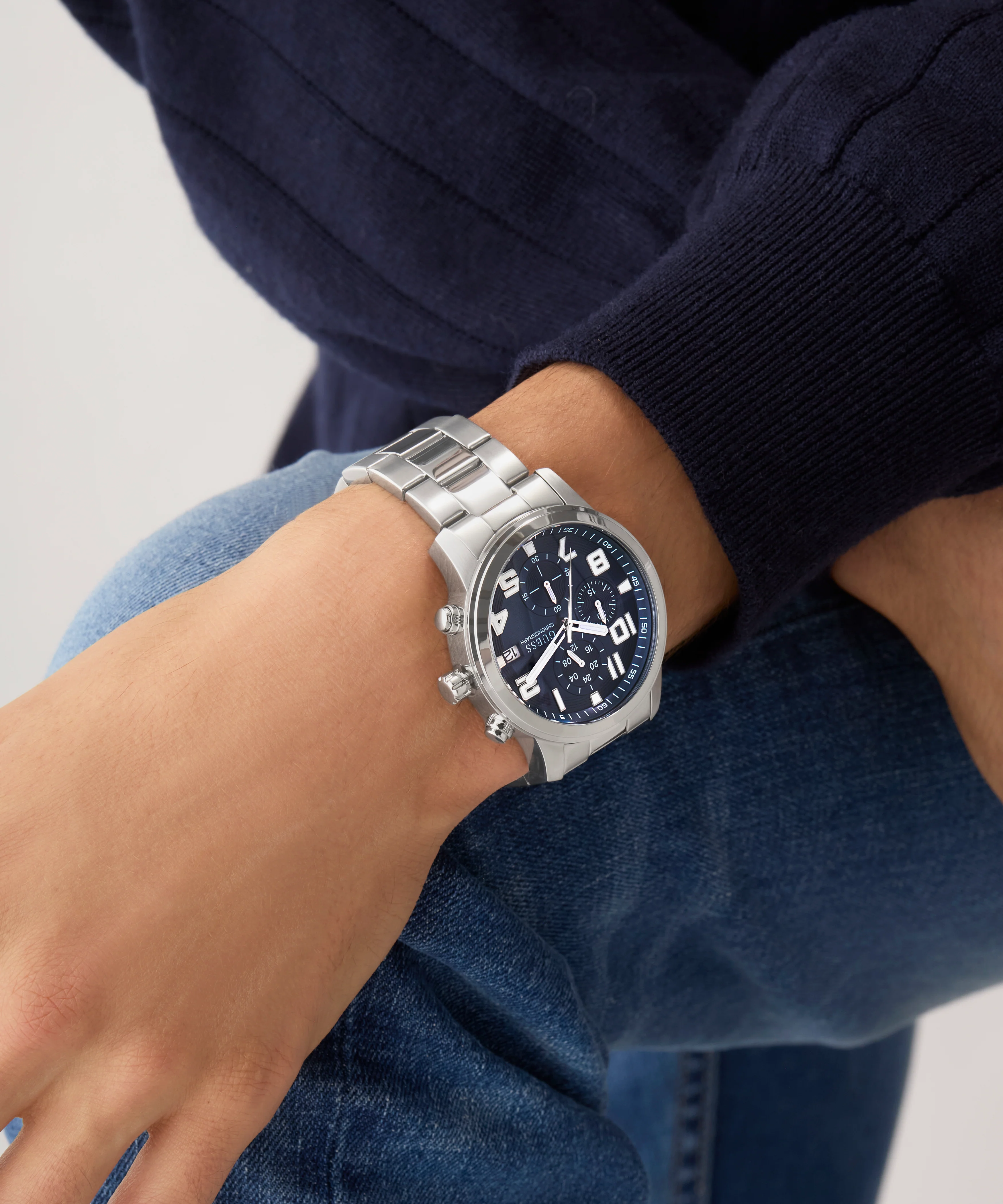 GUESS Mens Silver Tone Chronograph Watch - Image 6
