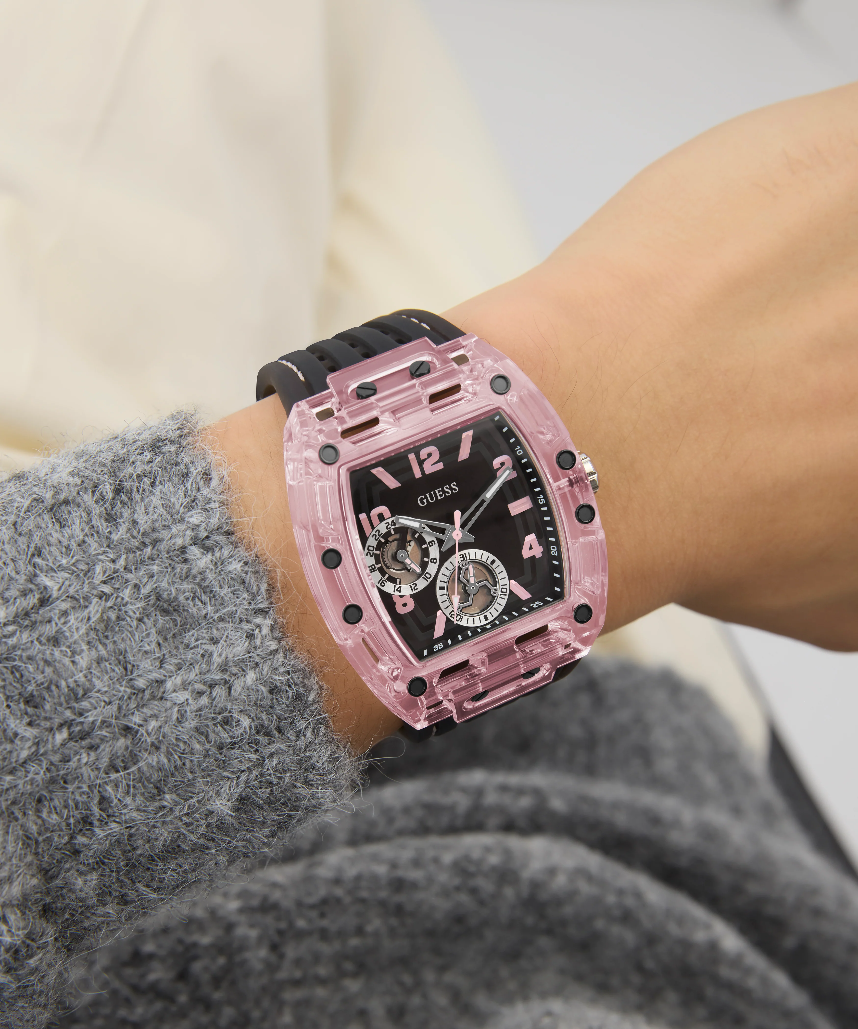 GUESS Mens Sporting Pink Black Multi-function Watch - Image 5
