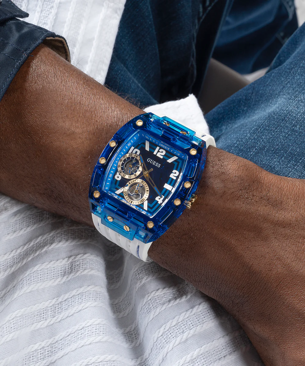 GUESS Mens White Blue Multi-function Watch - Image 4