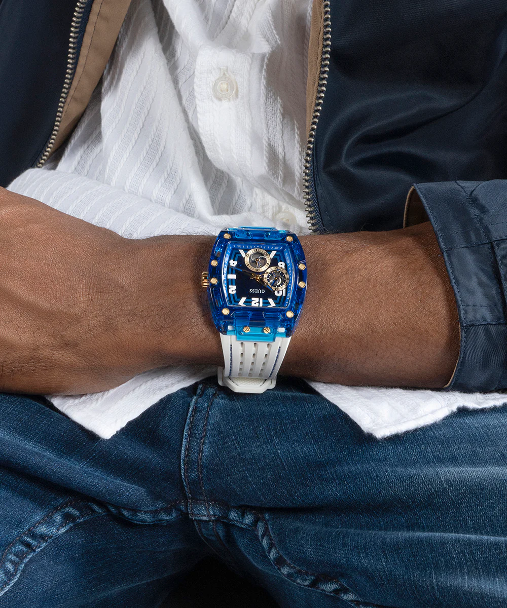 GUESS Mens White Blue Multi-function Watch - Image 6
