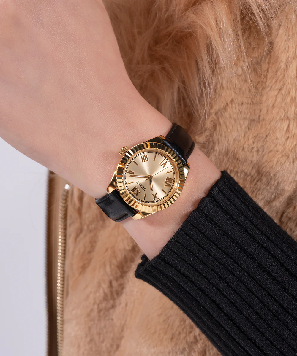 GUESS Mini Luna Ladies Black Gold Tone Analog Watch - Image 3