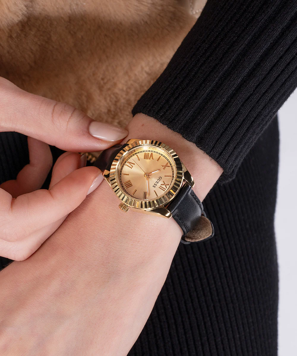 GUESS Mini Luna Ladies Black Gold Tone Analog Watch - Image 5