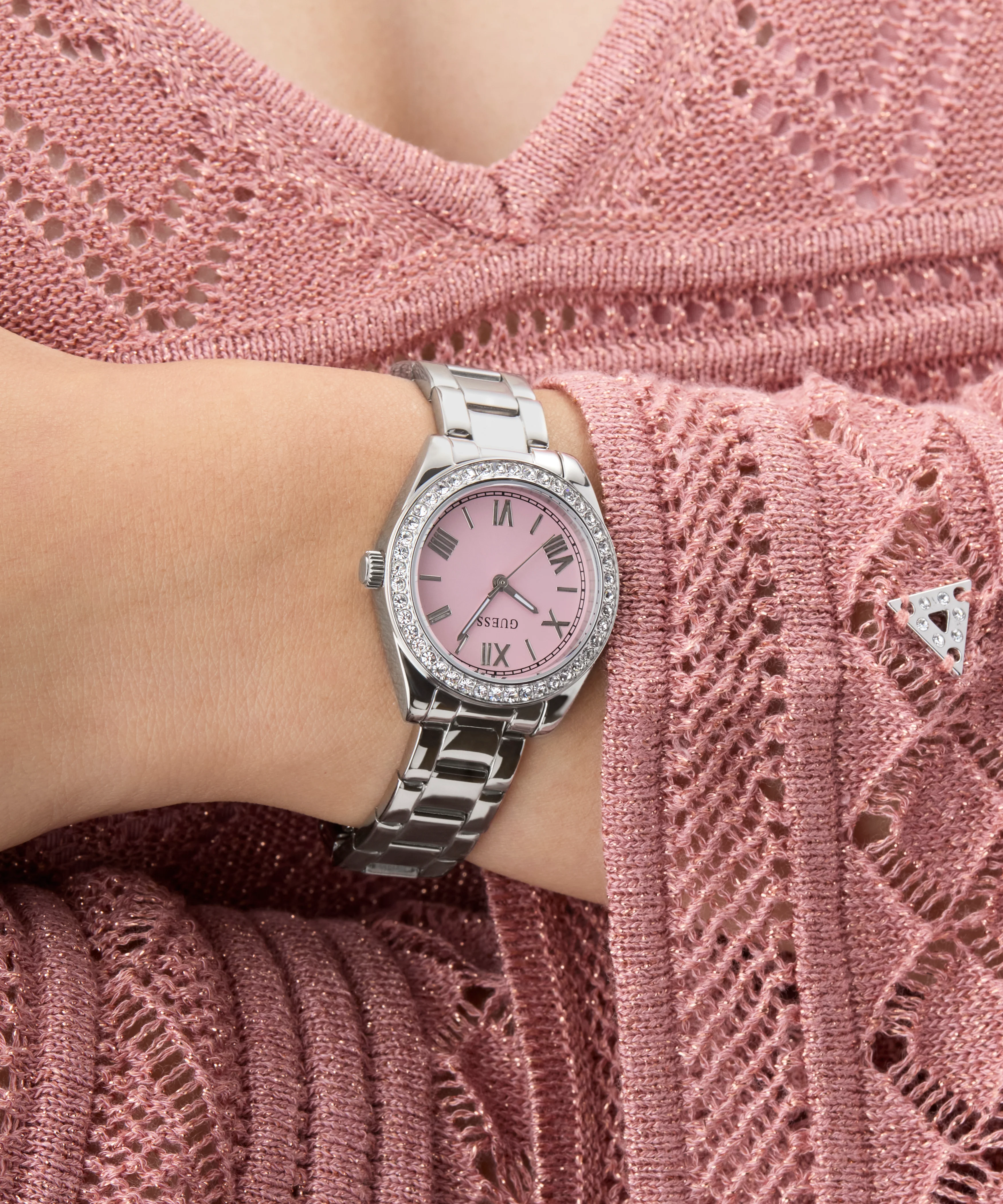 GUESS Mini Luna Ladies Silver Tone Analog Watch - Image 6