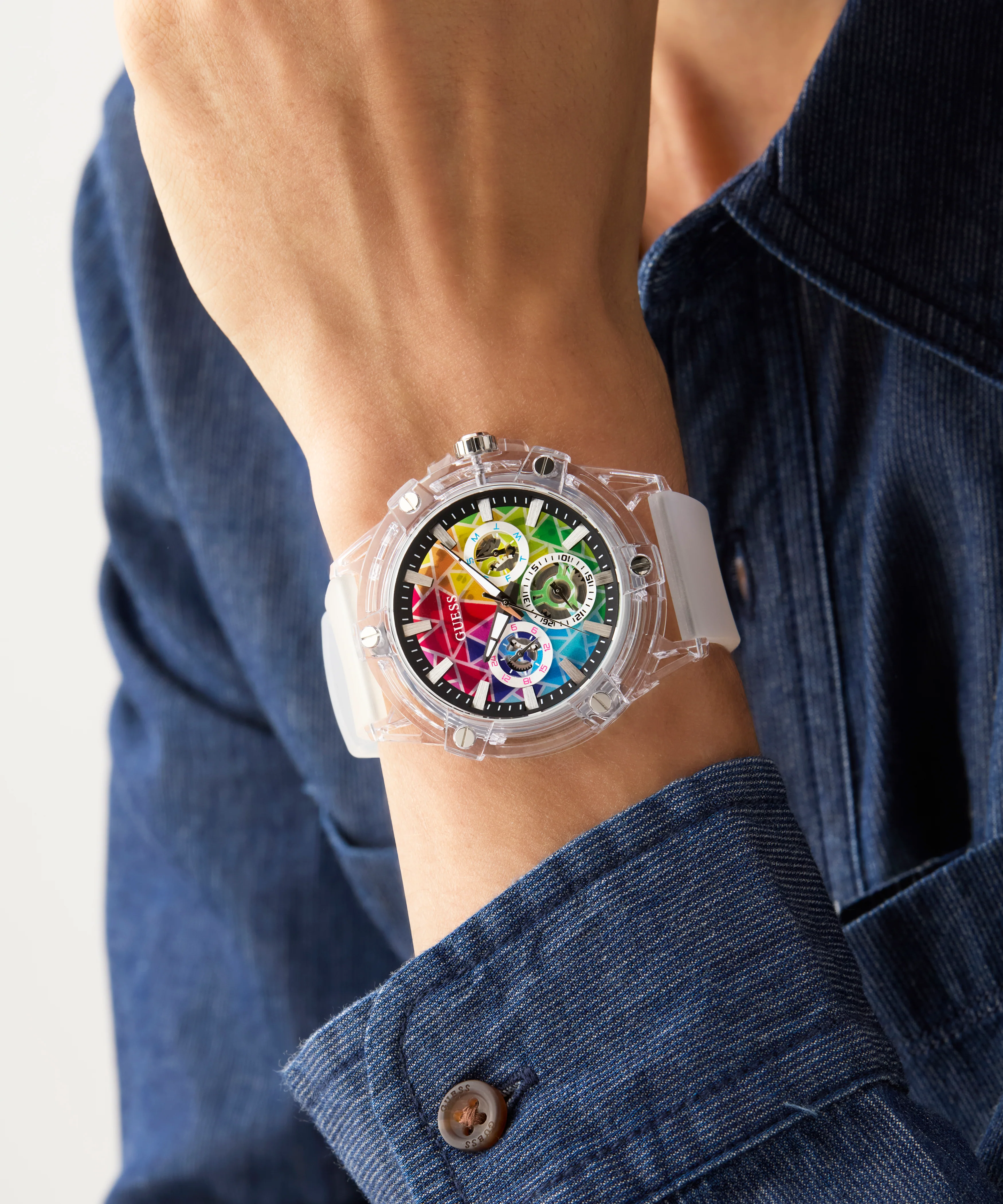 GUESS Pride Limited Edition Mens Clear Multi-function Watch - Image 3
