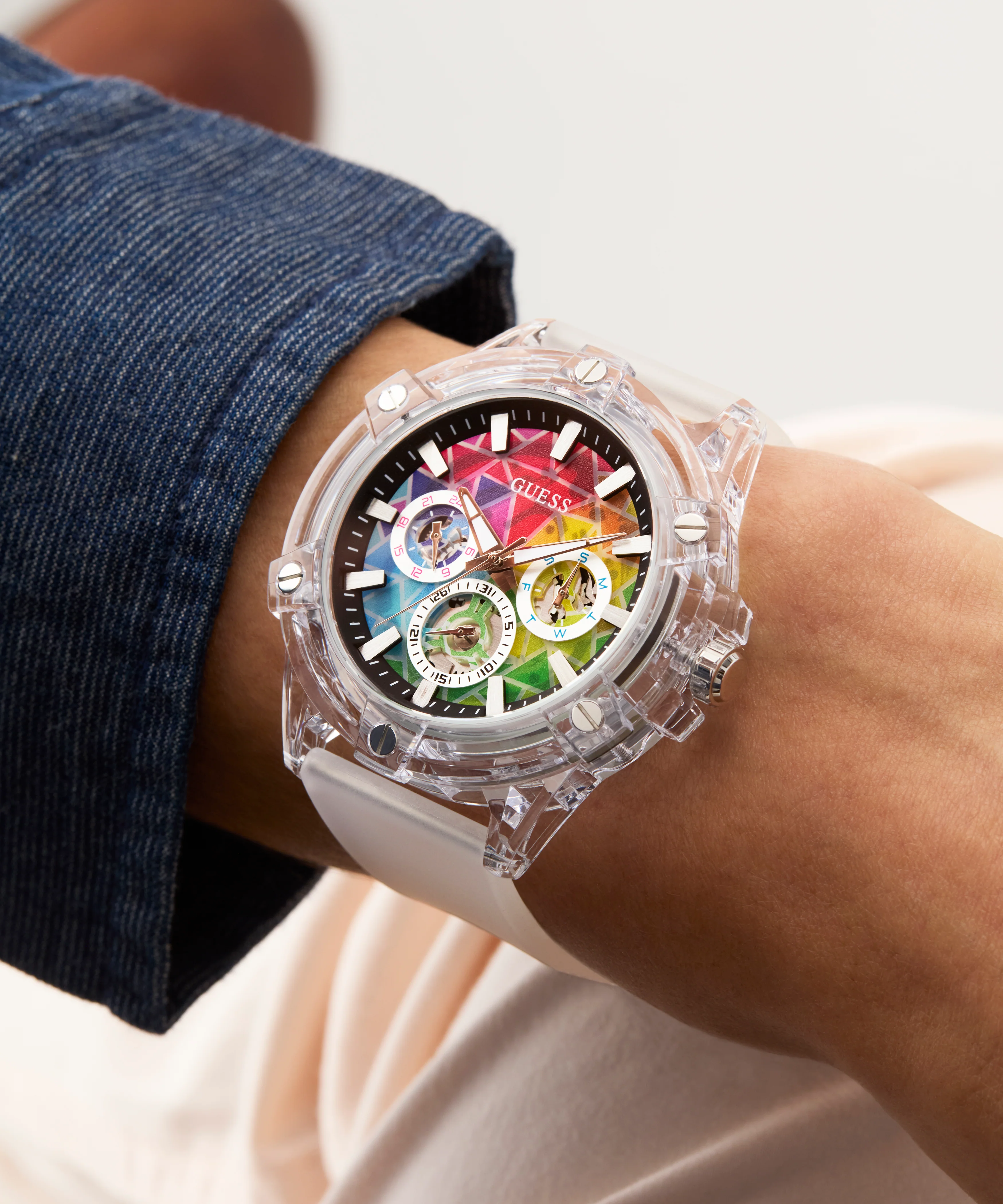 GUESS Pride Limited Edition Mens Clear Multi-function Watch - Image 5